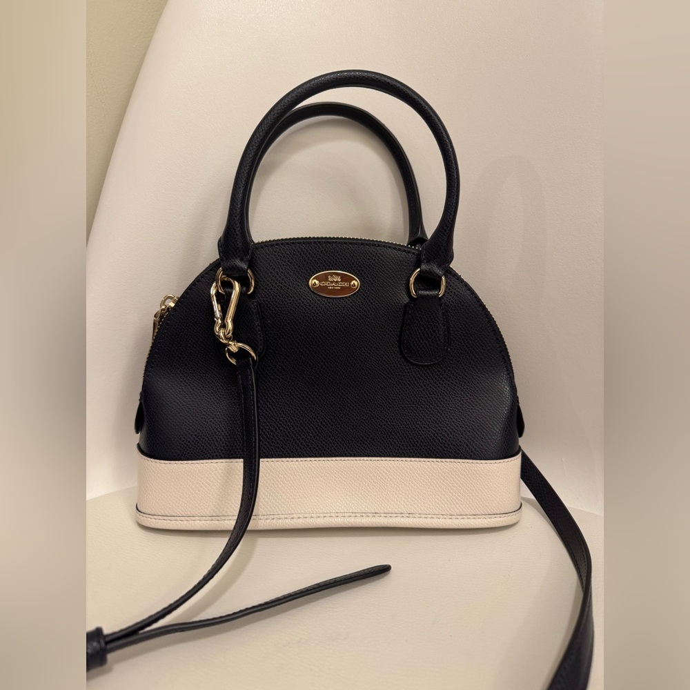 Coach Mini Cora Domed Satchel in bicolor leather F34527 li gold/midnight chalk